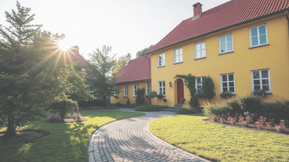 Jak ceglasty dach komponuje się z żółtą elewacją?